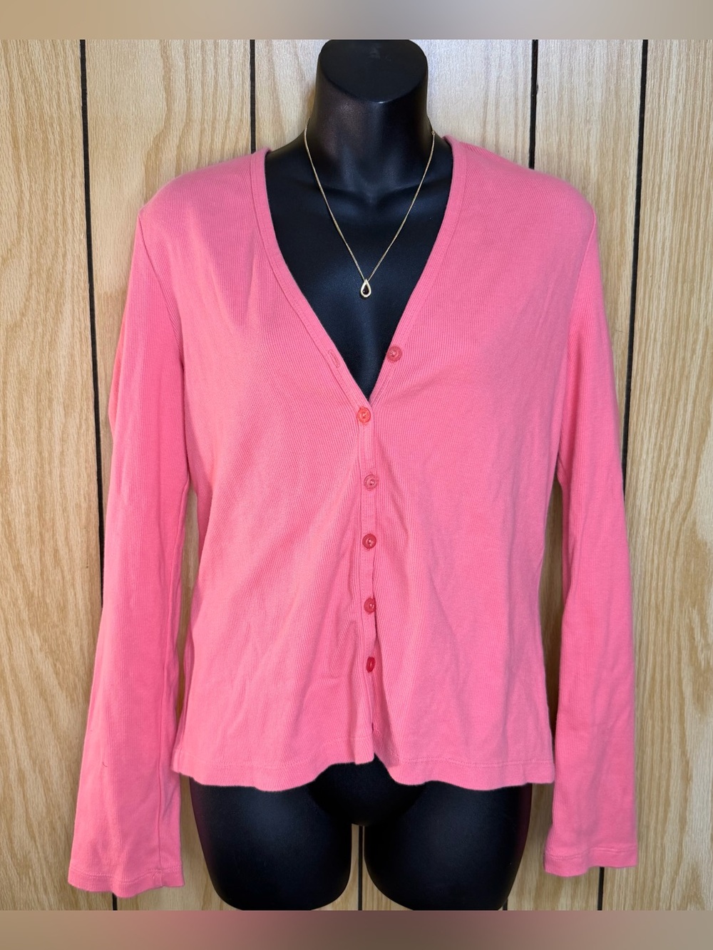 💞Pink Ribbed Button Front Cardigan
